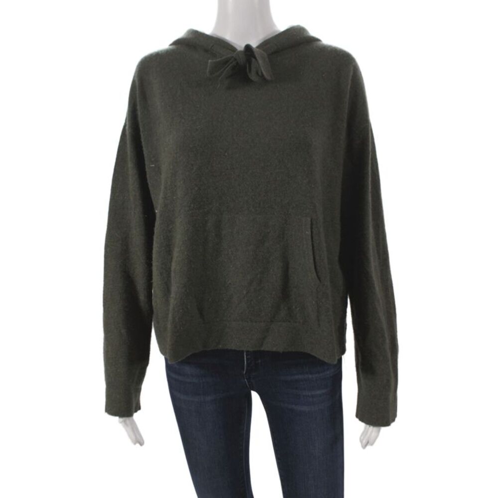 Naadam Womens Pullover Cashmere Hoodie Green Tie Closure Size M